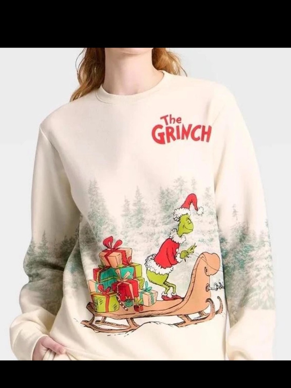 NEW Cream The Grinch Graphic Crewneck Sweater